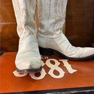 Leather Lucchese Boots Cream White Women’s Sz 8.5 Box Available Mid Height